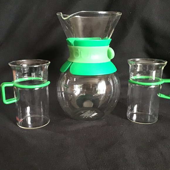 Glass Carafe Pitcher and Two Cups - Picture 1 of 5
